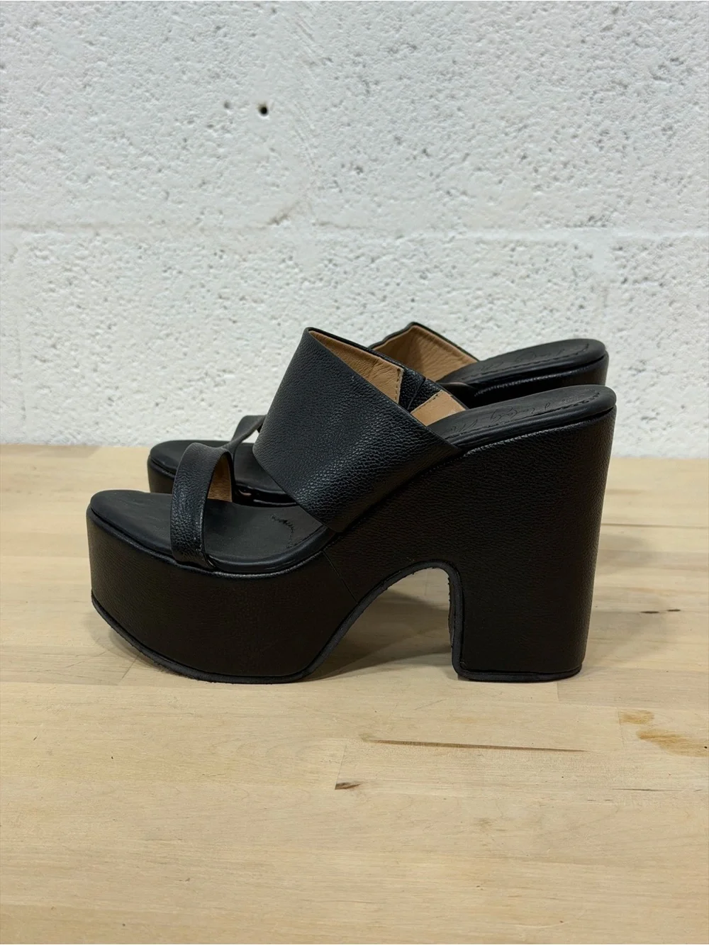 Sleek Black Platform Mule Heels for Women - Genuine Leather